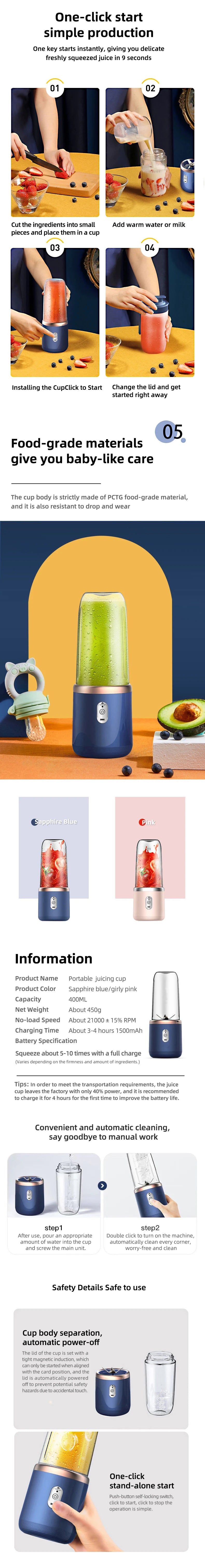 Mélangeur électrique portable multifonction, mélangeur de jus, mélangeur de jus frais, mélangeur Smunvétérans wn, tasse à glace, robot culinaire, 6 phpopularité