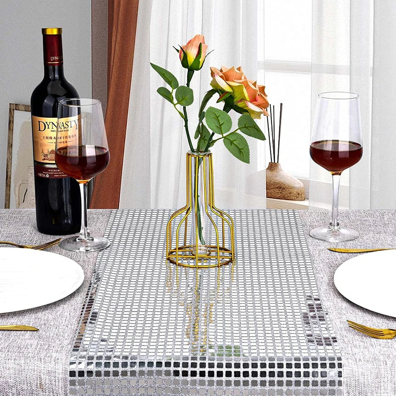 Chemin de Table Disco à paillettes, 7 couleurs, miroir, feuille d'or/argent, décoration de Table à manger métallique pour fête de mariage, anniversaire