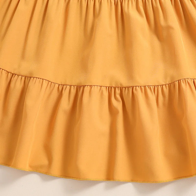 Ensemble de vêtements haut et bas pour enfants, haut à manches courtes + jupe épissure, jaune uni, conçu pour l'été, mode classique, fête décontractée