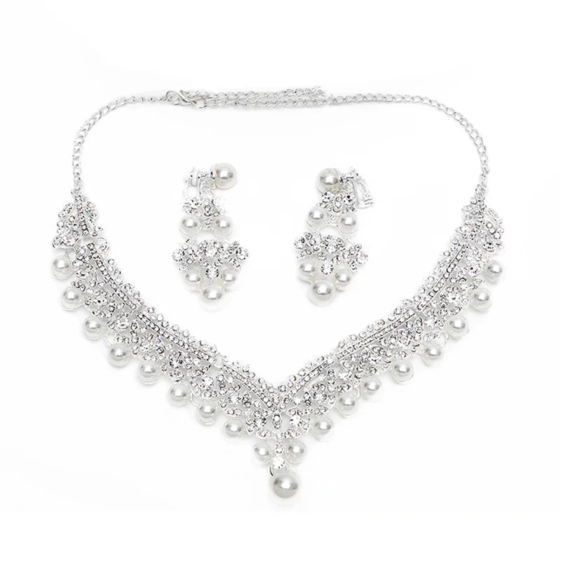 Vente chaude nouveauté femmes mode ensemble de bijoux de mariage mariée cristal collier boucles d'oreilles ensemble