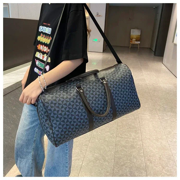 Sacs de voyage rétro géométriques en PU pour femmes, grande capacité, sacs à bandoulière classiques de haute qualité, couleurs assorties, 2024