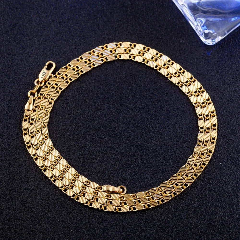 Collier en or 18 carats à la mode, 2MM, 16/18/20/22/24/26/28/30 pouces, chaîne latérale pour femmes et hommes, bijoux en argent 925