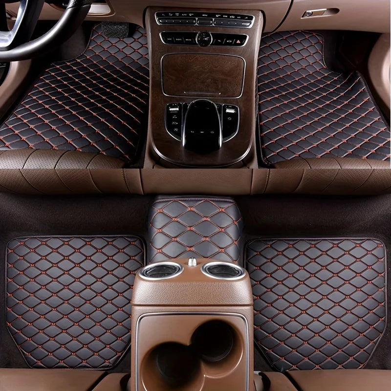 Tapis de sol de voiture en cuir PU, 5 pièces, imperméable, protection des pieds, à la mode, universel, pour toutes les saisons