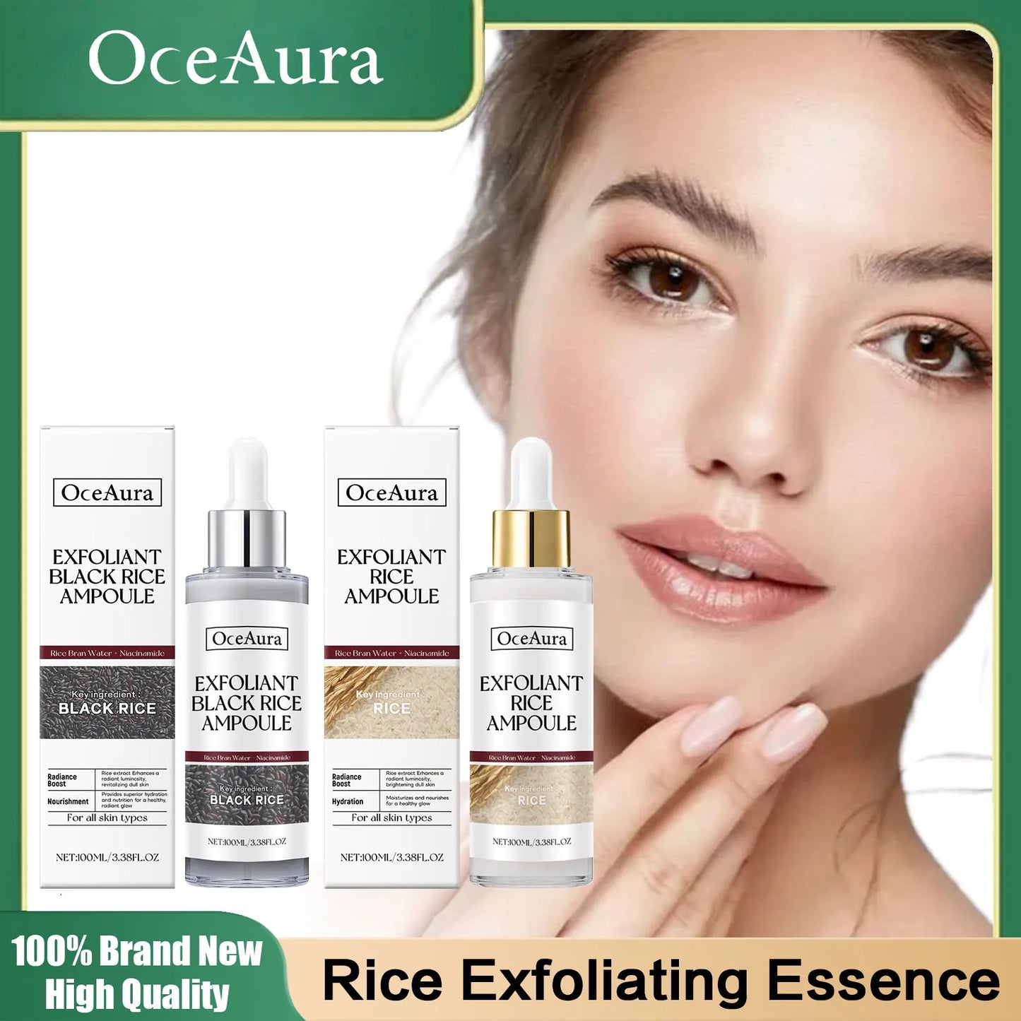 Sérum hydratant pour le visage, nourrit la peau sèche, Essence éclaircissante, ligne Fine lisse, rétrécit les Pores, Toner, liquide exfoliant au riz noir