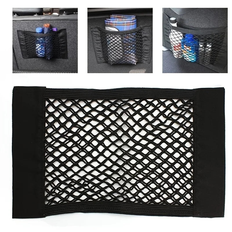 Sac de rangement universel pour voiture Filet de coffre à double maille Sac de rangement intégré Filet de fixation pour extincteur Filet antidérapant Filet de rangement voiture Filet de coffre double maille automobile