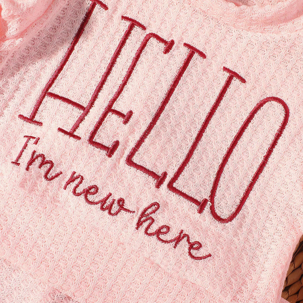 Ylsteed "bonjour" broderie nouveau-né photographie accessoires infantile barboteuse combinaison avec chapeau à nœud bébé à la maison tenue bébé Photo cadeau