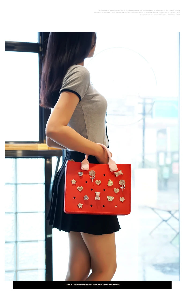 EVA grand sac à bandoulière en cuir sac à main fourre-tout sac de rangement pour femmes décontracté sac de plage étanche trou ajustement charme sac de rangement de mode
