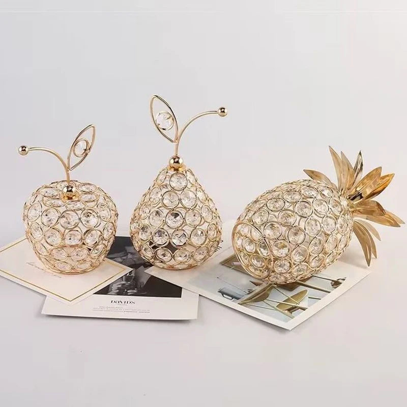 Ornements de pomme en cristal créatifs, strass scintillants en forme d'ananas, miniature de poire de neige, artisanat de décoration pour la maison, accessoires de photographie