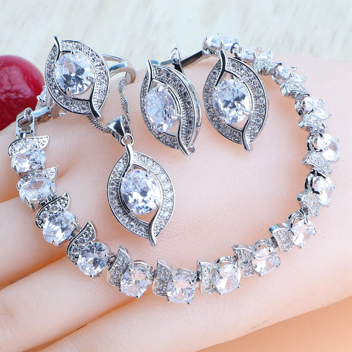Ensemble de bijoux en argent Zircon violet 925, boucles d'oreilles de mariée, bracelets à breloques pour femmes, bague, pendentif, collier, bijoux de mariage