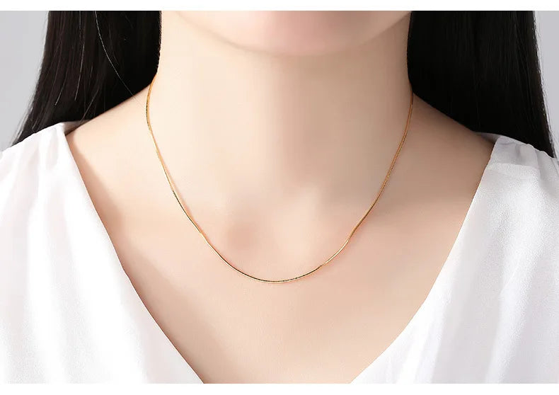 Chaîne de collier couleur or 14k pour femmes, boîte, os de serpent/étoilé/chaîne croisée, collier de 18 pouces, bijoux fins, cadeaux