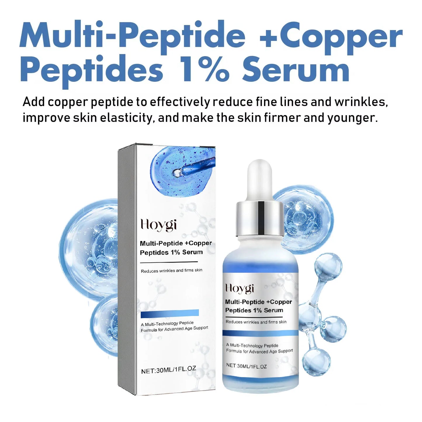 Sérum Peptide de cuivre bleu, Anti-rides, rétrécit les Pores, soins pour la peau, rajeunissement, acide hyaluronique, éclaircissant, hydratant