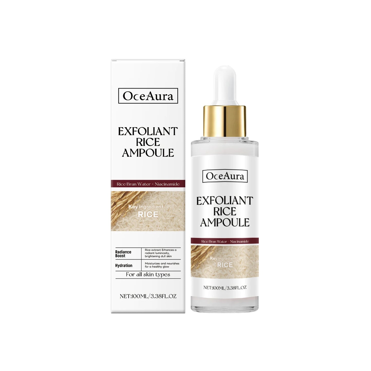 Sérum hydratant pour le visage, nourrit la peau sèche, Essence éclaircissante, ligne Fine lisse, rétrécit les Pores, Toner, liquide exfoliant au riz noir