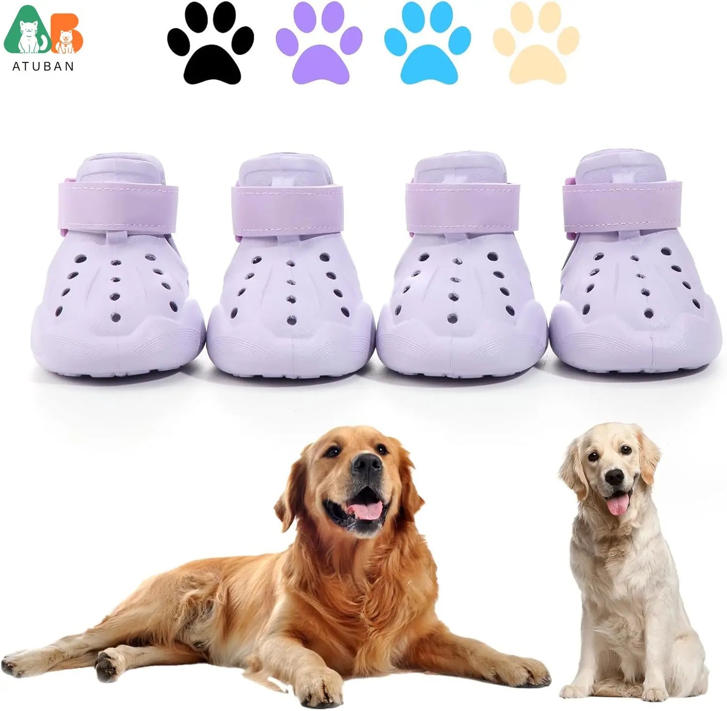 ATUBAN Chaussures pour chiens, sandales pour chaussons chauds, bottes d'extérieur pour chiens, chaussons antidérapants et imperméables pour l'hiver, jour enneigé et été
