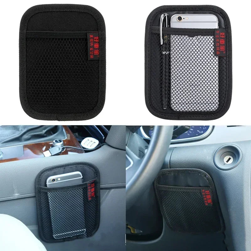 Sac en maille de cuir pour voiture, filet de rangement en tissu Oxford, organisateur d'intérieur de voiture, téléphones, pièces de monnaie, clés, rangement, outils de rangement automobile