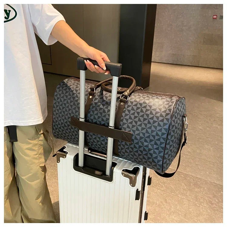 Sacs de voyage rétro géométriques en PU pour femmes, grande capacité, sacs à bandoulière classiques de haute qualité, couleurs assorties, 2024