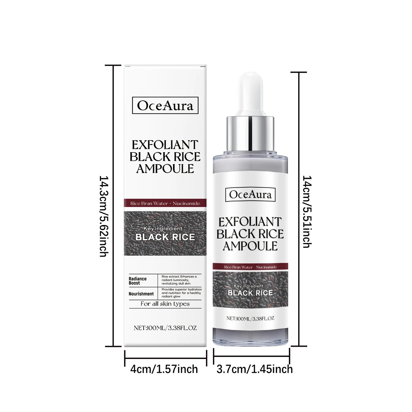 Sérum hydratant pour le visage, nourrit la peau sèche, Essence éclaircissante, ligne Fine lisse, rétrécit les Pores, Toner, liquide exfoliant au riz noir