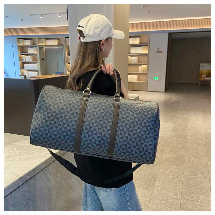Sacs de voyage rétro géométriques en PU pour femmes, grande capacité, sacs à bandoulière classiques de haute qualité, couleurs assorties, 2024