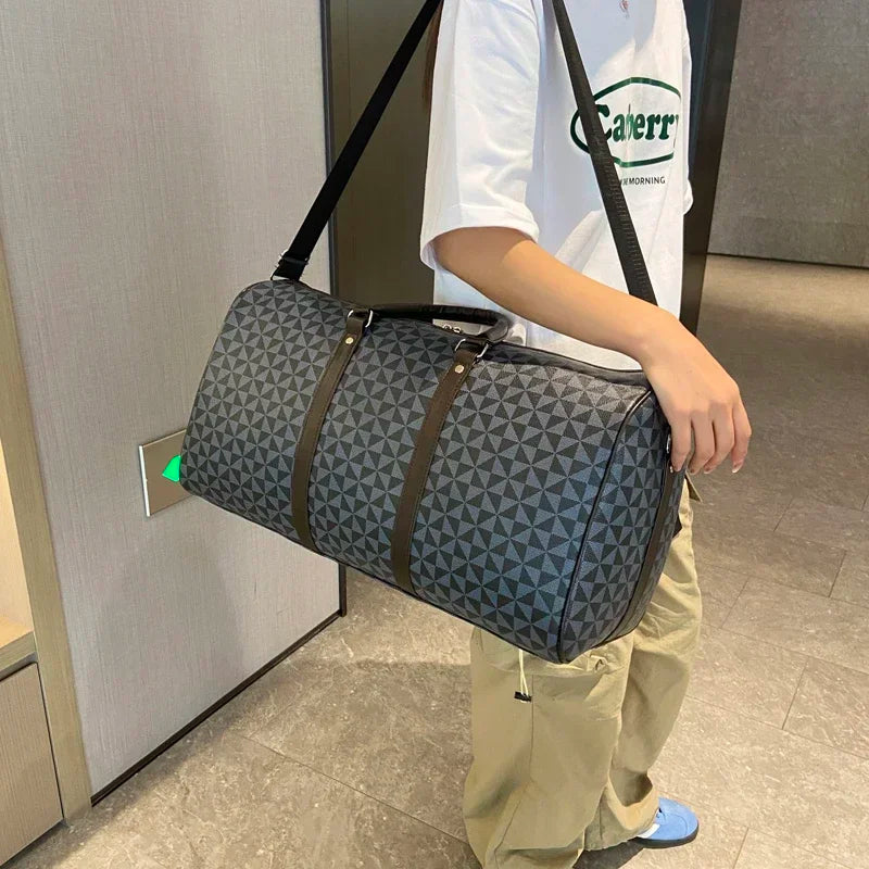 Sacs de voyage rétro géométriques en PU pour femmes, grande capacité, sacs à bandoulière classiques de haute qualité, couleurs assorties, 2024