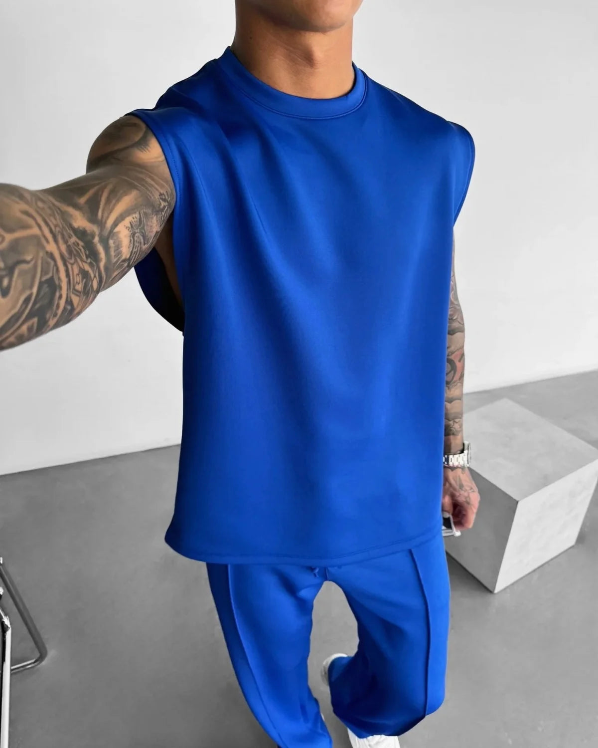 Nouveau costume de sport sans manches d'été 2025 pantalon de couleur unie décontracté pour hommes vêtements pour hommes gilet ensemble deux pièces,