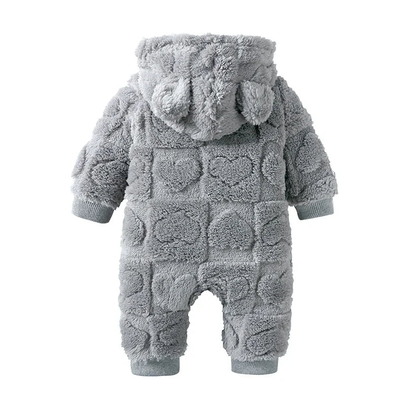 Dessin animé bébé vêtements garçon barboteuse à manches longues arctique velours à capuche bébé fille barboteuse hiver chaud nouveau-né vêtements 0-18 mois