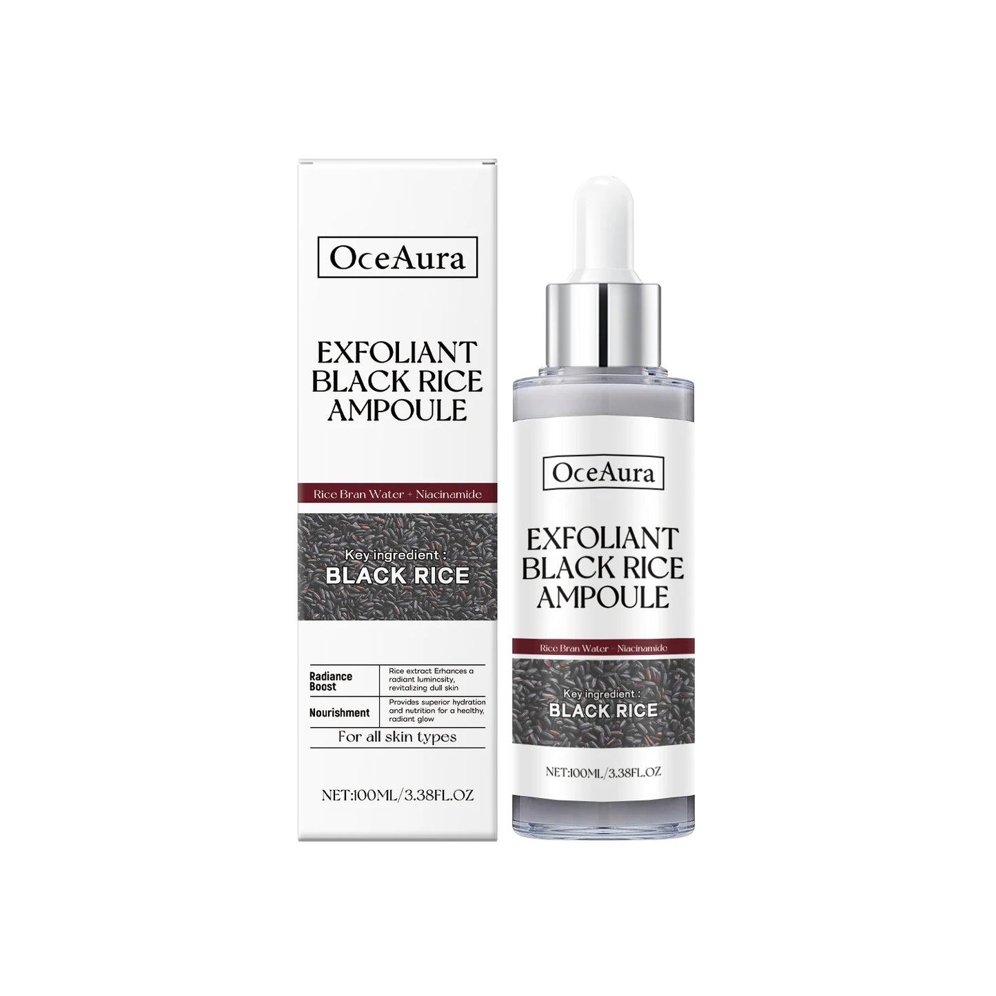 Sérum hydratant pour le visage, nourrit la peau sèche, Essence éclaircissante, ligne Fine lisse, rétrécit les Pores, Toner, liquide exfoliant au riz noir