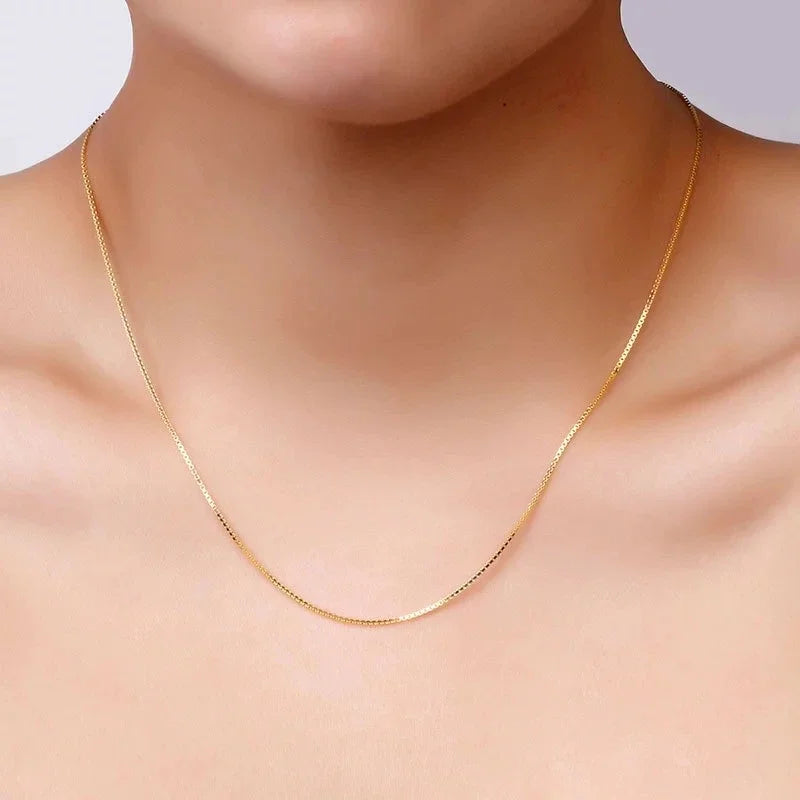 Chaîne de collier couleur or 14k pour femmes, boîte, os de serpent/étoilé/chaîne croisée, collier de 18 pouces, bijoux fins, cadeaux
