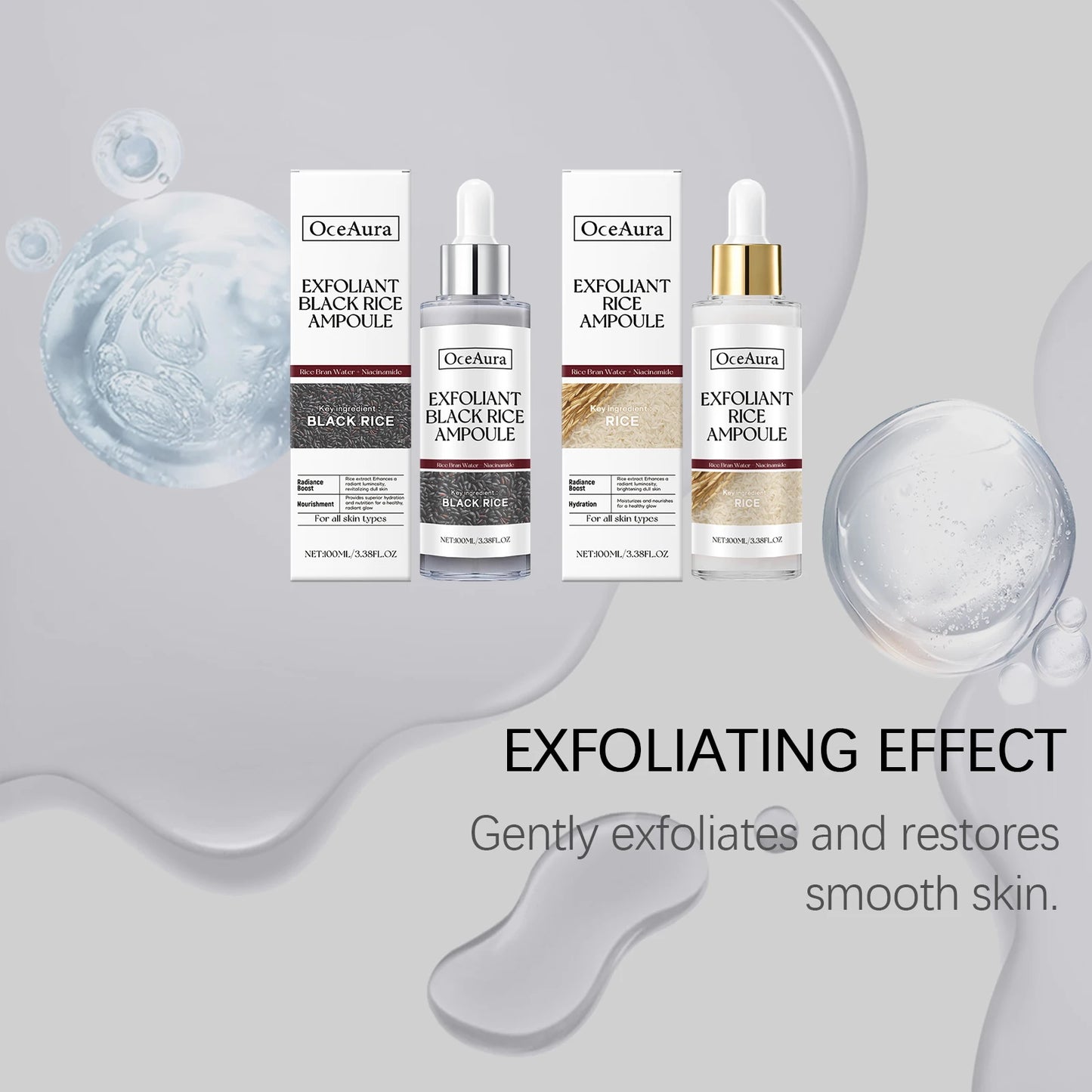 Sérum hydratant pour le visage, nourrit la peau sèche, Essence éclaircissante, ligne Fine lisse, rétrécit les Pores, Toner, liquide exfoliant au riz noir