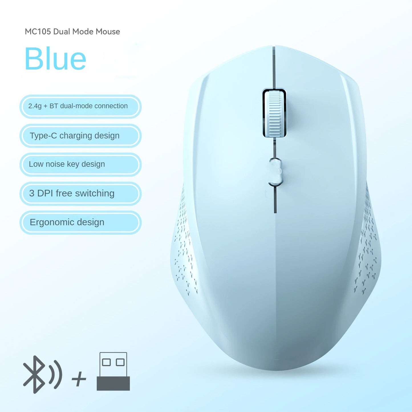 Souris sans fil Bluetooth 5.2, 2.4 ghz, double Mode, silencieuse, Rechargeable, pour jeu, 1600DPI, pour ordinateur portable, Win Mac OS