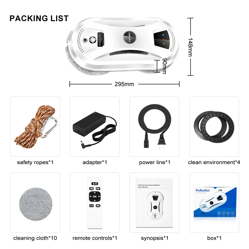 PuRuiKai Robot aspirateur Ultra mince nettoyage de vitres robot fenêtre électrique verre limpiacristales télécommande pour la maison