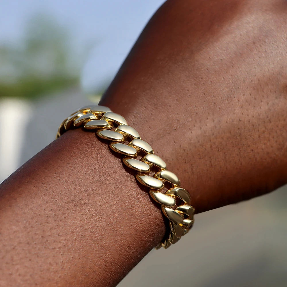 Bracelets en chaîne cubaine à maillons glacés de 14MM pour hommes et femmes, strass complets, épais, Miami, Punk, Hip Hop, bijoux cadeau