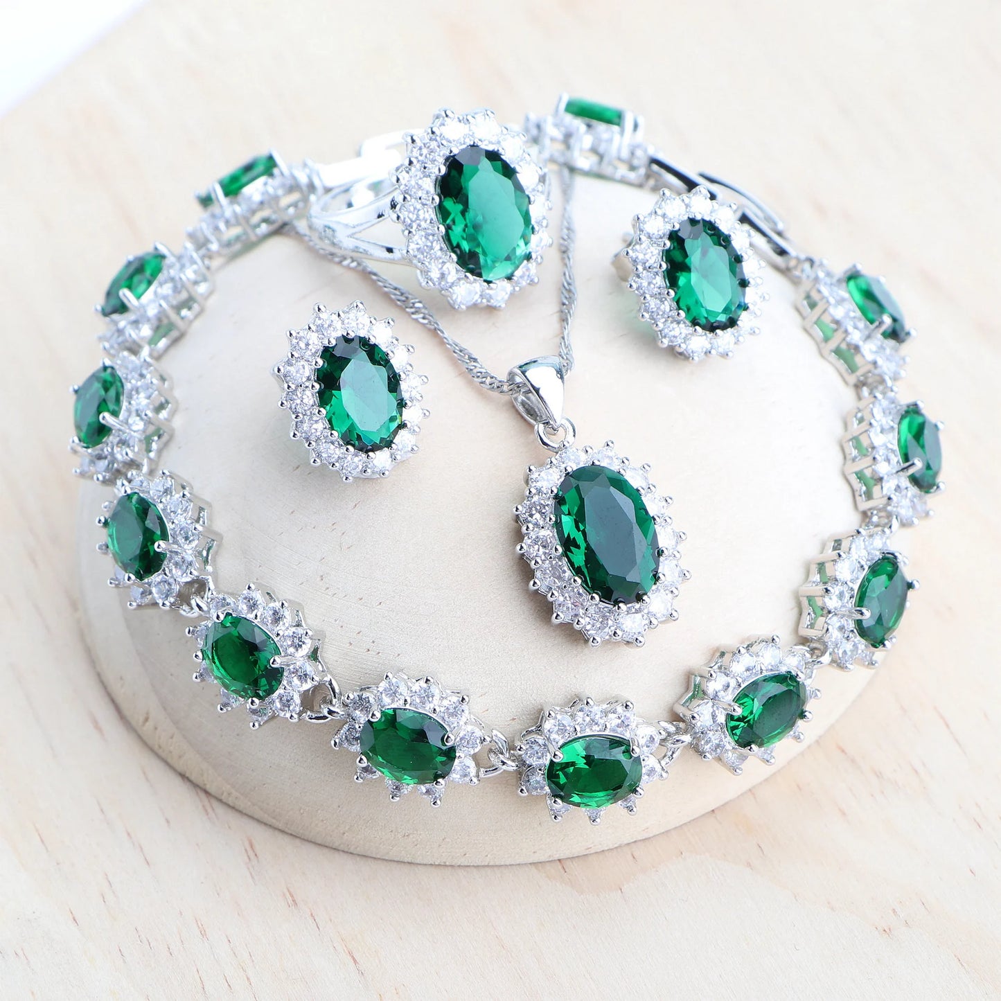 Ensemble de bijoux de mariée en argent 925 pour femmes, Costume en zircone bleue, bijoux fins, collier, boucles d'oreilles, bagues, Bracelets, pendentif