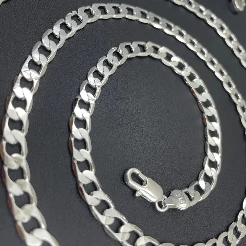 Collier en argent Sterling 925, 2-12mm de largeur 40-75cm, longue chaîne avec fermoir à homard, bijoux de fiançailles pour hommes et femmes, vente en gros