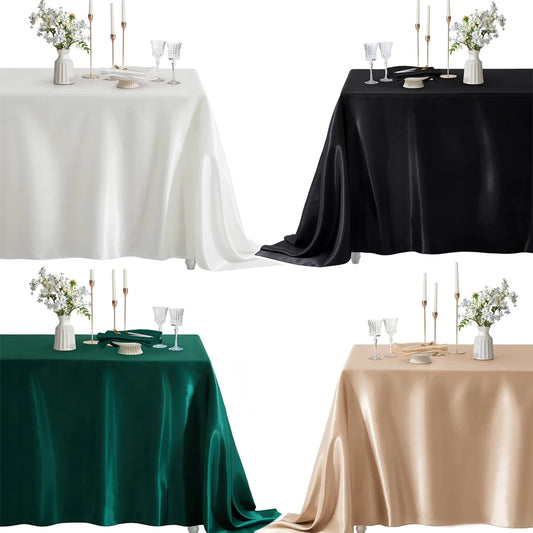 Nappe rectangulaire en Satin pour mariage, blanc et noir, pour fête d'anniversaire, événements, Banquet, décoration de dîner à domicile