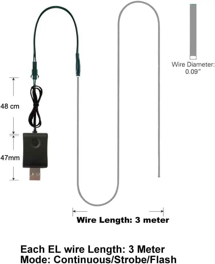 EL – fil lumineux de couleur 3M/5M/10M, avec adaptateur USB, bande lumineuse néon 360, corde lumineuse découpable pour fête d'halloween, décoration DIY
