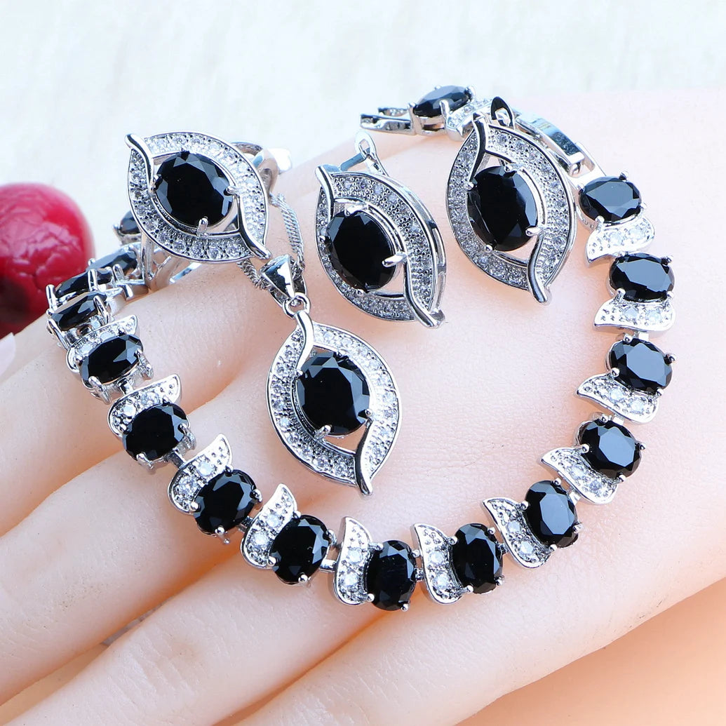 Ensemble de bijoux en argent Zircon violet 925, boucles d'oreilles de mariée, bracelets à breloques pour femmes, bague, pendentif, collier, bijoux de mariage