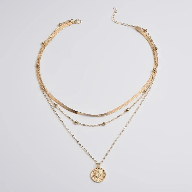 Collier rond à trois couches en argent Sterling 925 pour femmes, chaîne serpent Simple, breloque boule, cadeau de fête, bijoux exquis pour femmes