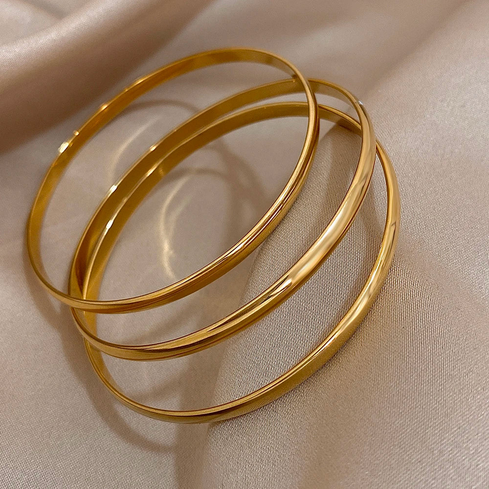 Bracelet en acier inoxydable plaqué or brillant 18 carats pour femmes, 3 pièces, bracelets de base minimalistes, bijoux étanches