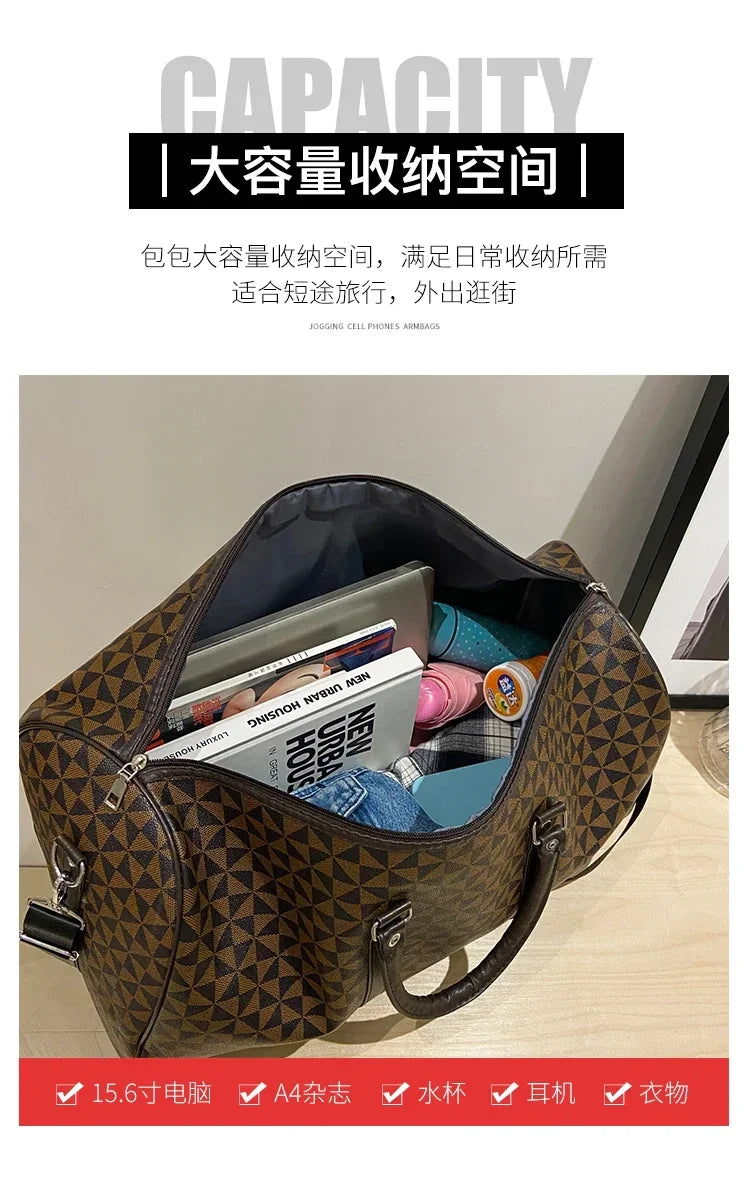 Sacs de voyage rétro géométriques en PU pour femmes, grande capacité, sacs à bandoulière classiques de haute qualité, couleurs assorties, 2024