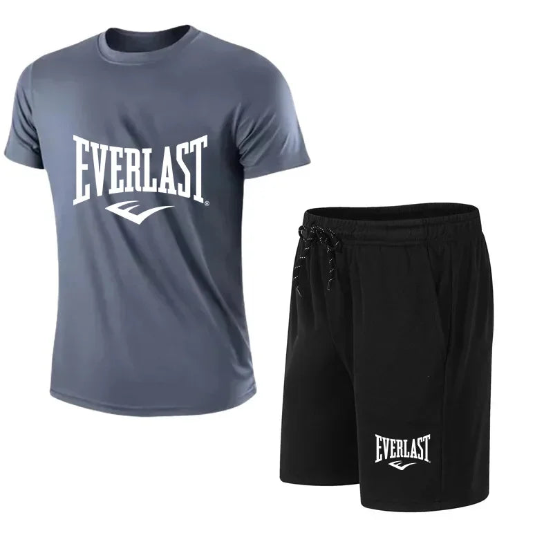 EVERLAST hommes T-shirt + Short 2 pièces ensemble loisirs souffle à manches courtes Sport Jogging gymnase marque impression vêtements