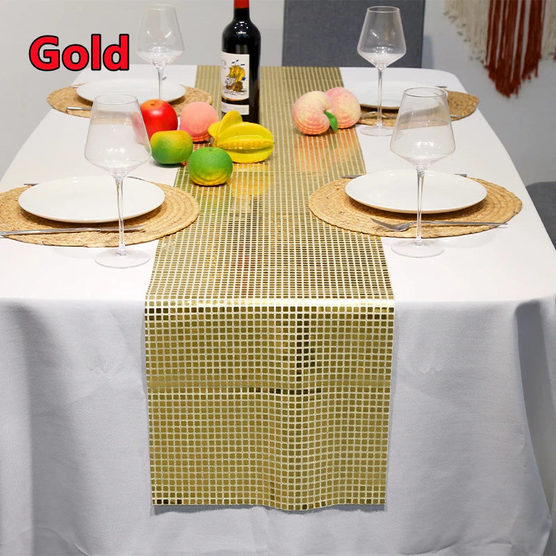 Chemin de Table Disco à paillettes, 7 couleurs, miroir, feuille d'or/argent, décoration de Table à manger métallique pour fête de mariage, anniversaire