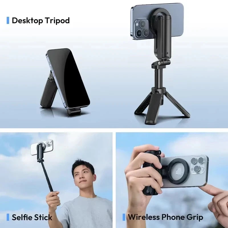 Trépied de téléphone magnétique sans fil, poignée de téléphone, perche à Selfie, trépied de bureau pour iPhone 16 15 14 13 12 Pro Max pour support de téléphone Samsung