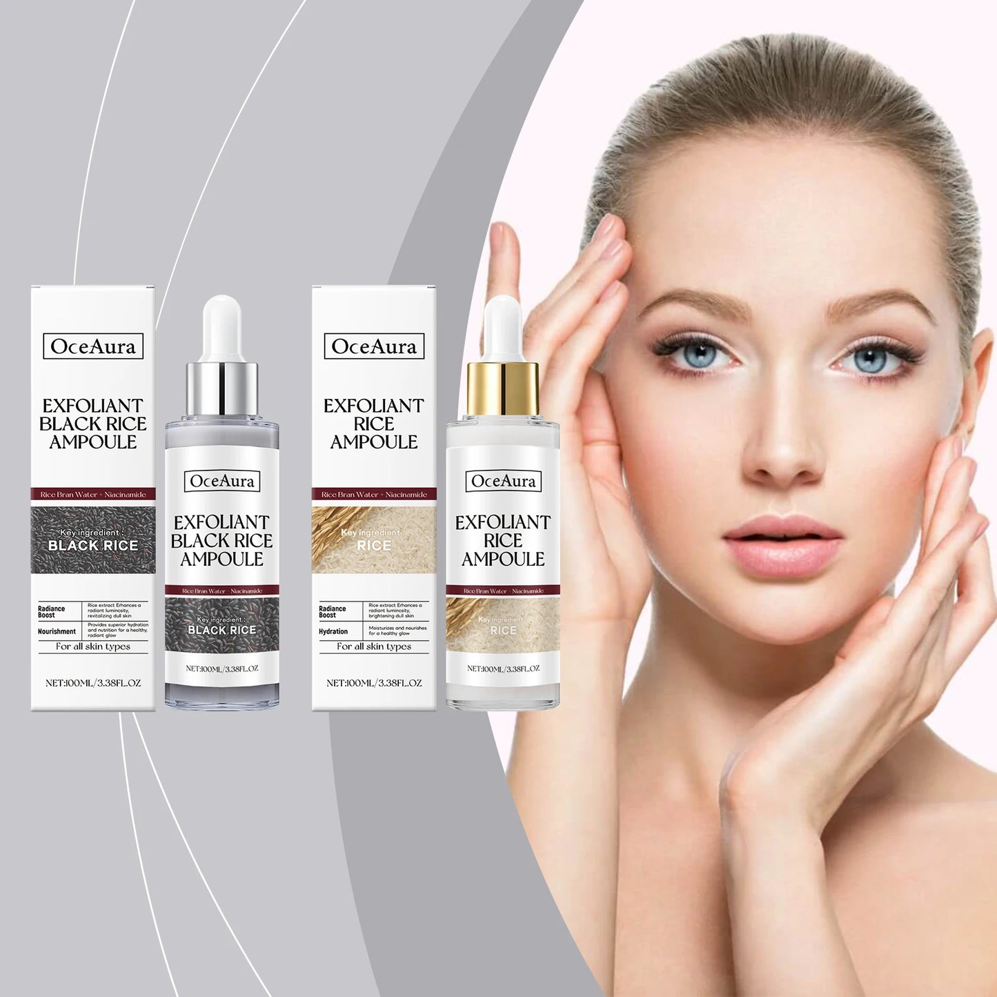 Sérum hydratant pour le visage, nourrit la peau sèche, Essence éclaircissante, ligne Fine lisse, rétrécit les Pores, Toner, liquide exfoliant au riz noir
