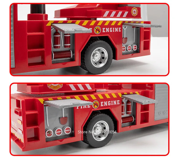 1:18 pétrolier d'eau alliage échelle camion de pompier modèle jouets voiture moulé sous pression en métal ingénierie véhicule portes ouvert son lumière jouet garçon cadeau
