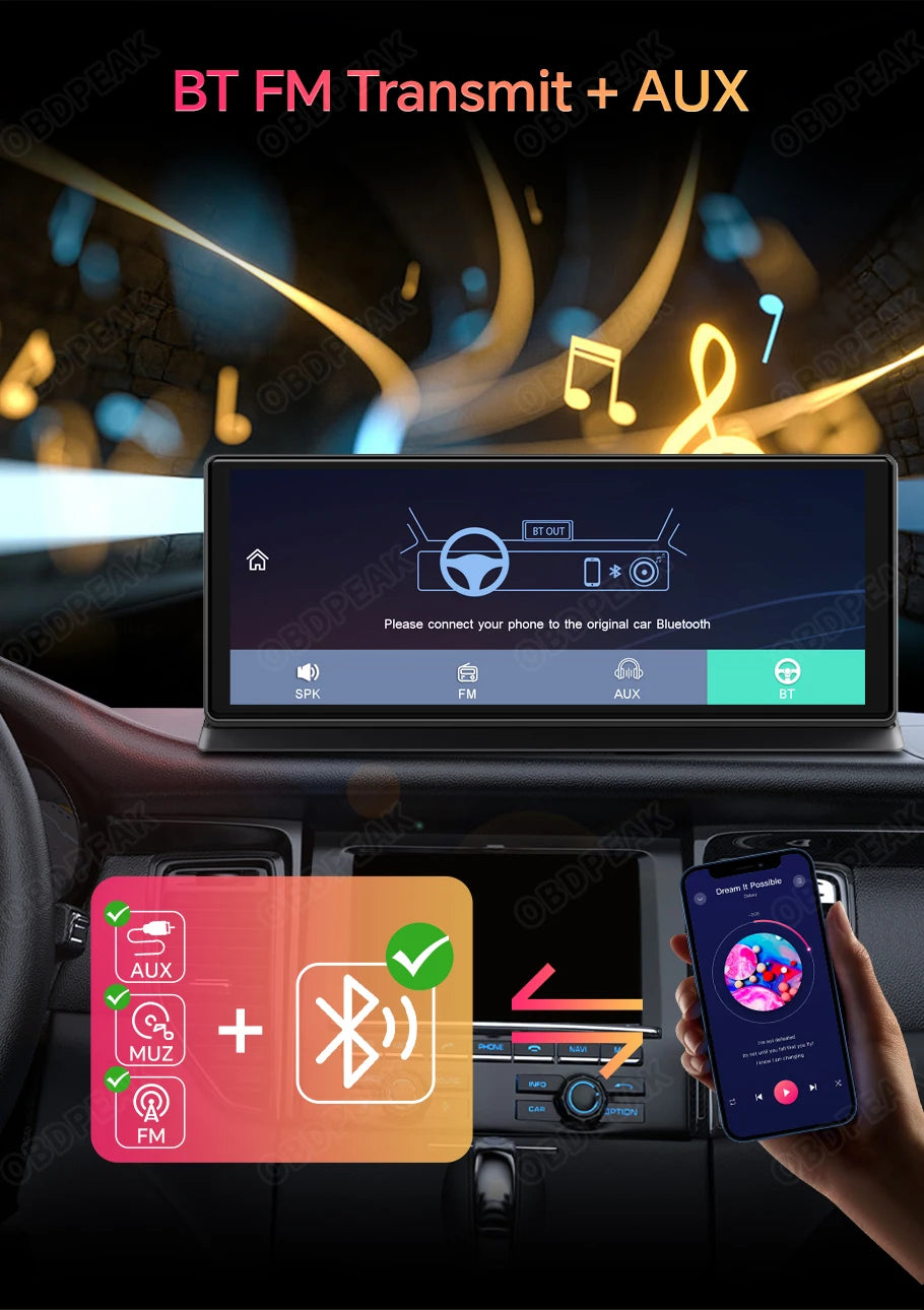 Caméra de tableau de bord sans fil pour voiture, K2 Pro, DVR 4K, Carplay, Android Auto, écran AI, enregistreur vidéo Len pour touristes, navigation GPS, tableau Prada, 11.3 pouces