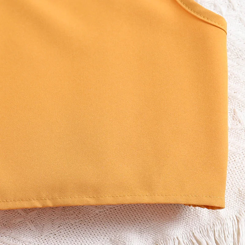 Ensemble de vêtements haut et bas pour enfants, haut à manches courtes + jupe épissure, jaune uni, conçu pour l'été, mode classique, fête décontractée