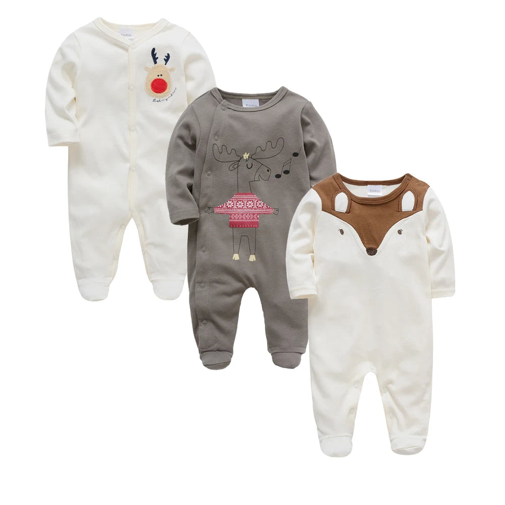 Ensemble de vêtements 100% coton pour bébés filles de 0 à 12 mois, barboteuse à manches longues pour nouveau-né garçon, combinaison imprimée Carton, printemps-automne, 3 pièces/lot