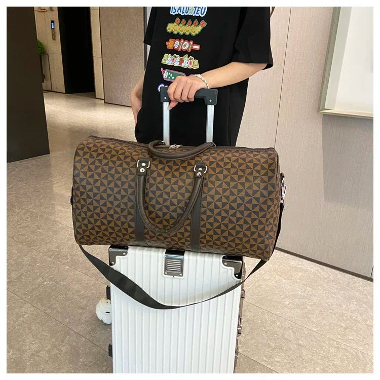 Sacs de voyage rétro géométriques en PU pour femmes, grande capacité, sacs à bandoulière classiques de haute qualité, couleurs assorties, 2024