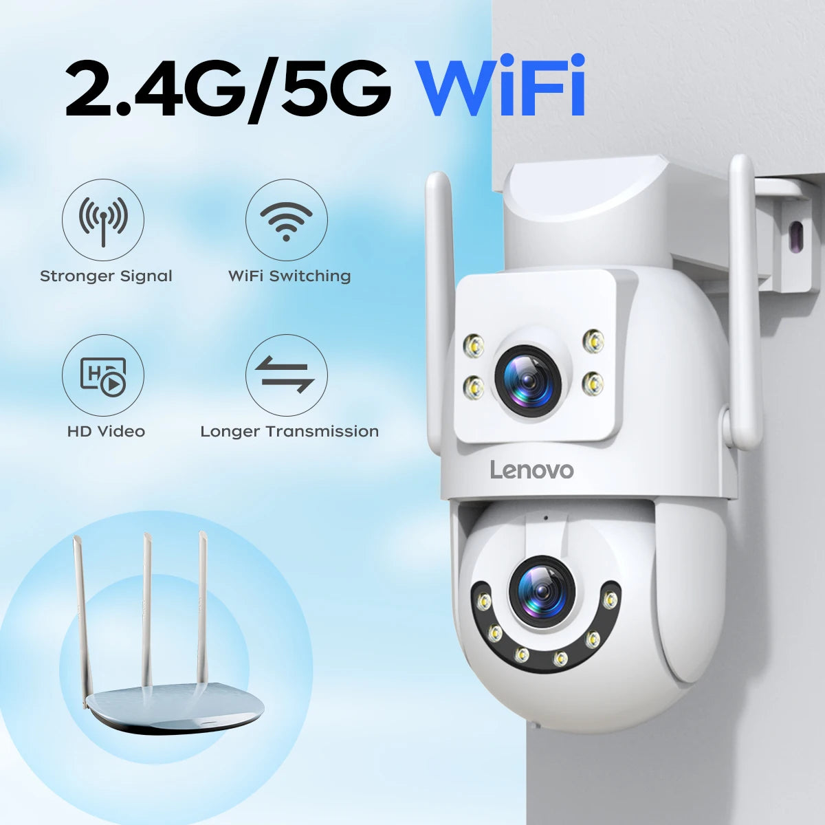 Lenovo 4K WiFi caméra de Surveillance 5G Wifi extérieur double objectif PTZ caméras IP suivi automatique Audio vidéo ONVIF sécurité CCTV caméra