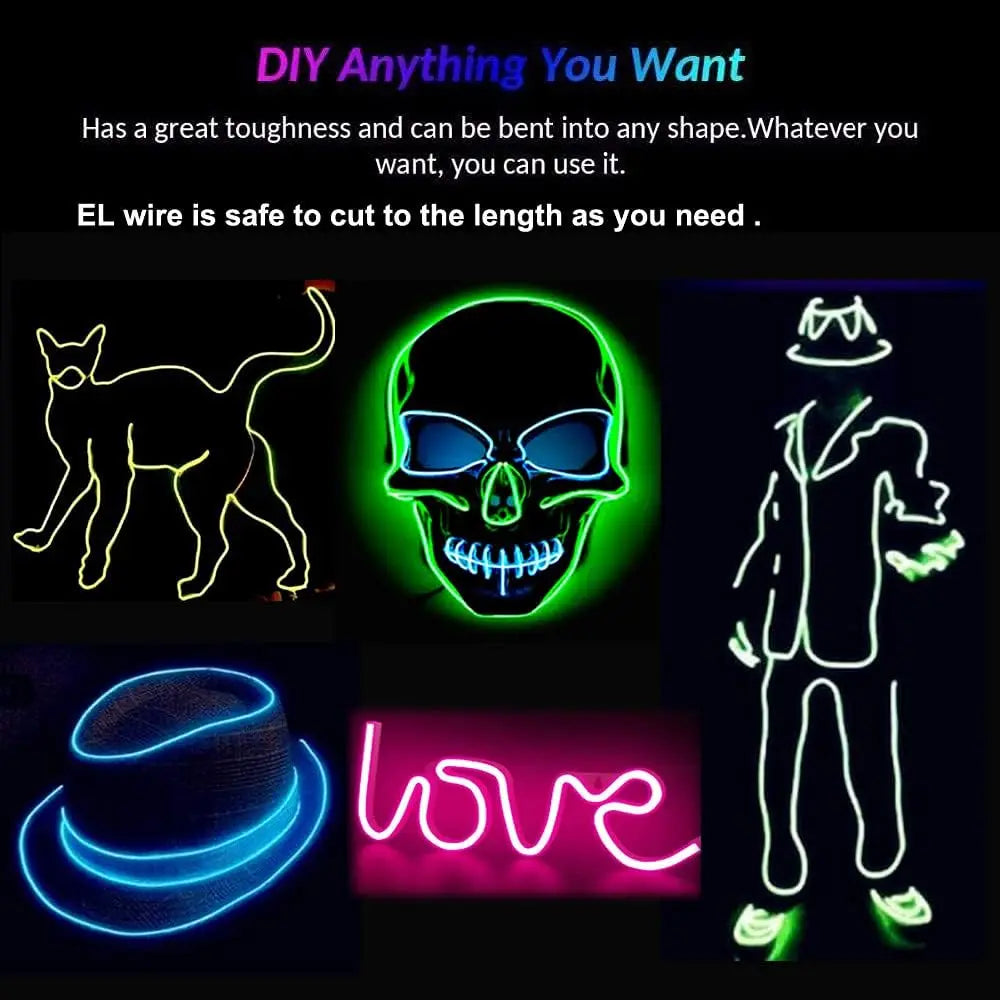 EL – fil lumineux de couleur 3M/5M/10M, avec adaptateur USB, bande lumineuse néon 360, corde lumineuse découpable pour fête d'halloween, décoration DIY