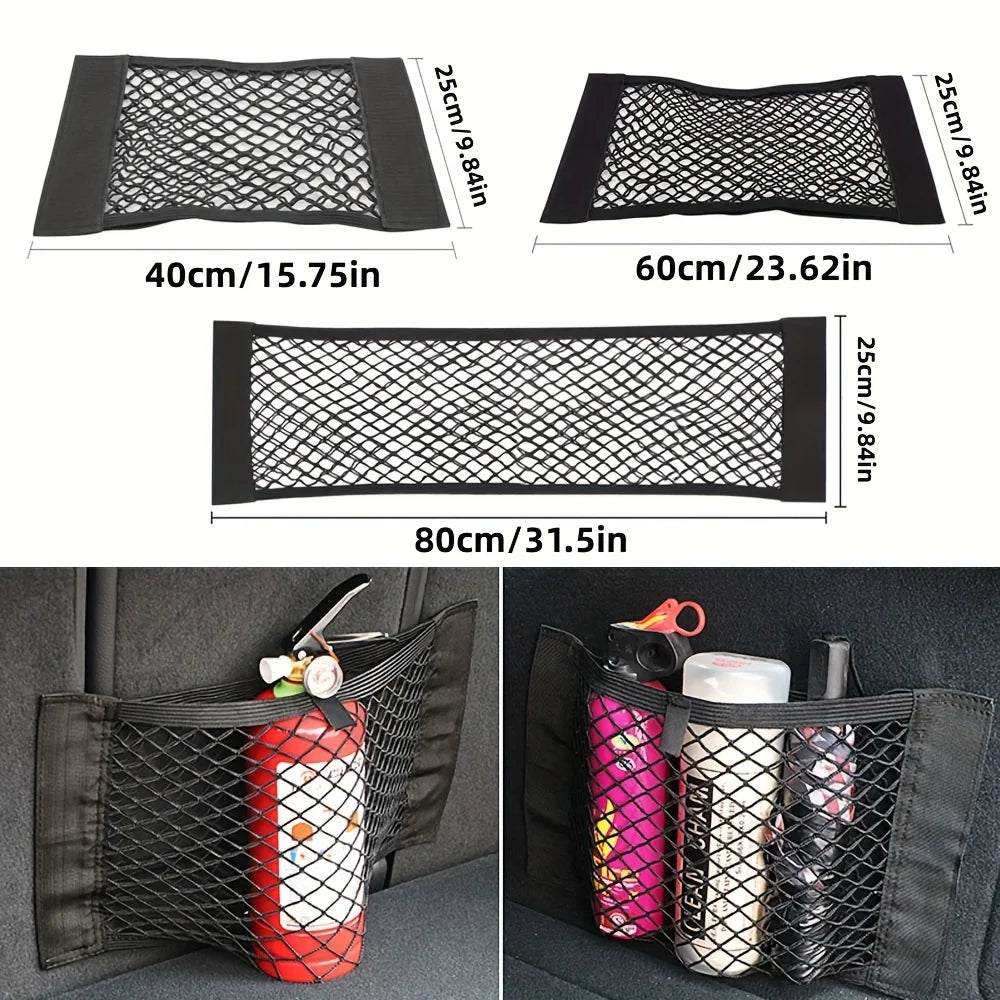 Sac de rangement universel pour voiture Filet de coffre à double maille Sac de rangement intégré Filet de fixation pour extincteur Filet antidérapant Filet de rangement voiture Filet de coffre double maille automobile